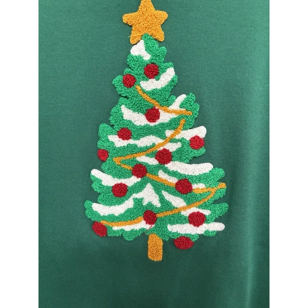 Quacker Factory Christmas Tree Blouse Women’s XL Green 3/4 Sleeve Cotton Blend